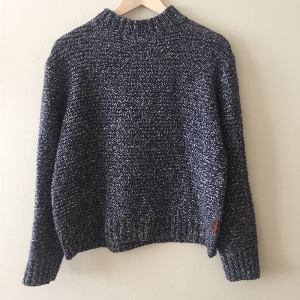 Roots blue mock neck pullover sweater M